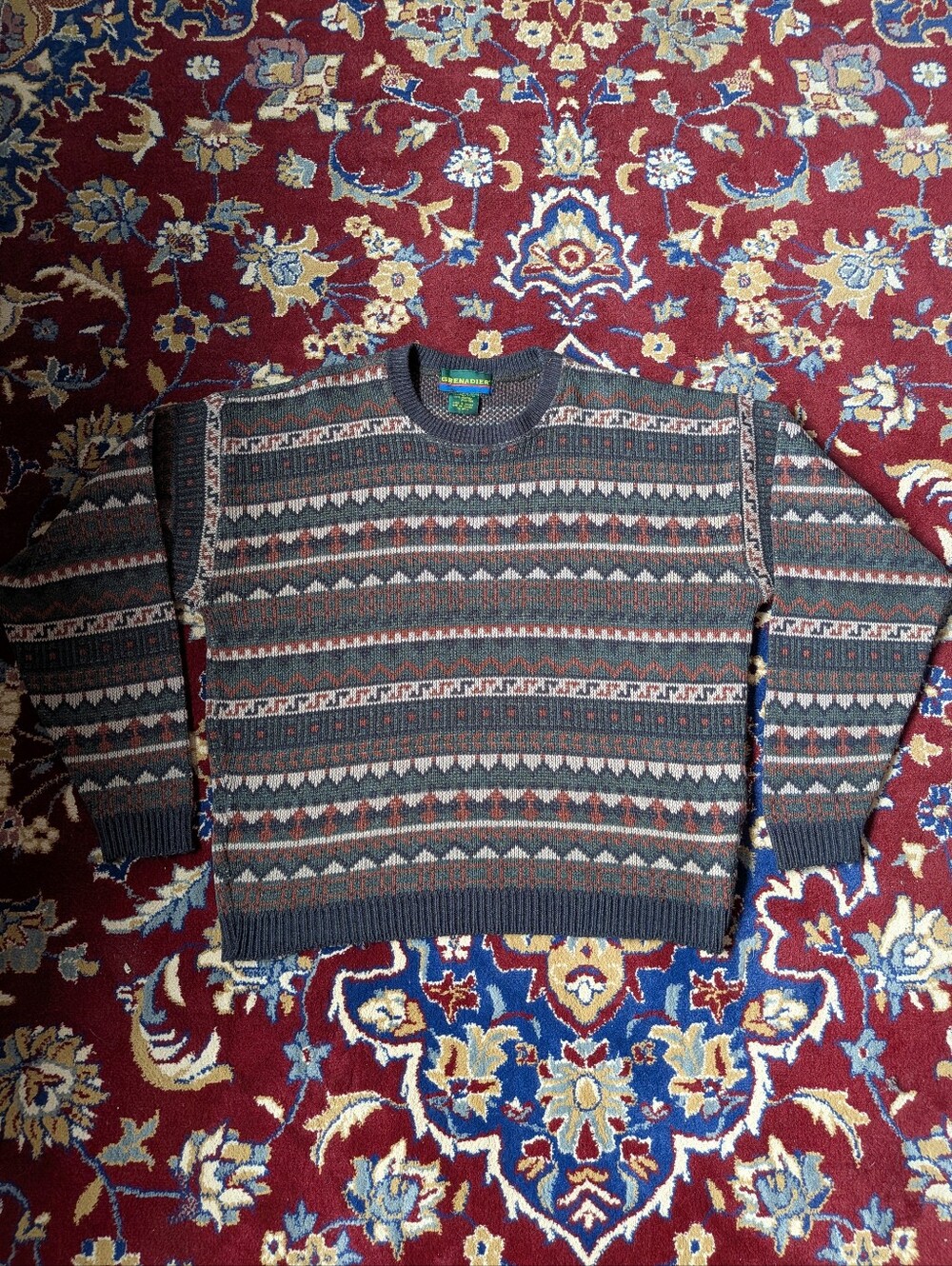Vintage Grenadier Grandpa Sweater Mens Medium Striped Acrylic Crewneck Cabincore